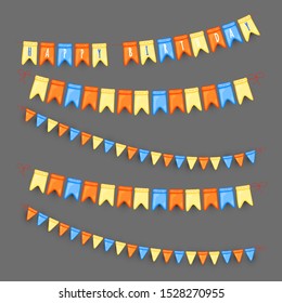 Festive background with garlands of flags. Cartoon style. Vector