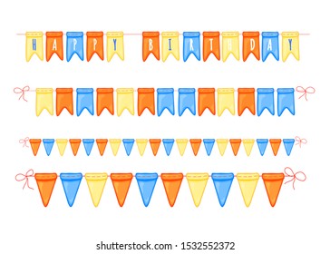 Festive background with garlands of flags. Cartoon style. Vector