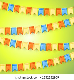 Festive background with garlands of flags. Cartoon style. Vector
