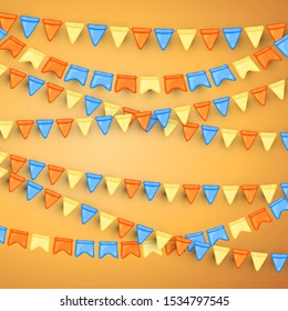 Festive background with garlands of flags. Cartoon style. Vector
