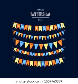 Festive background with garlands of flags. Cartoon style. Vector.