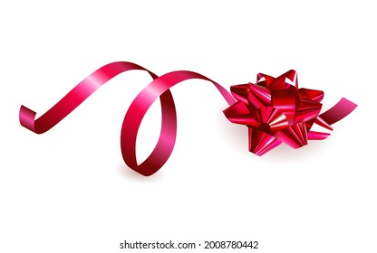 Festive background with gift red bow and ribbon. 3d decorative elements for festive design.