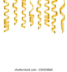 Festive Background With Gold Shiny Streamers Isolated On White, Vector Illustration. 