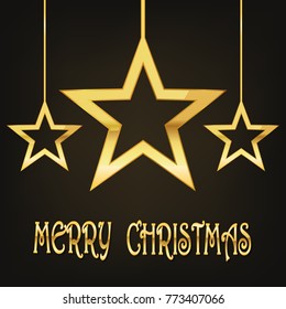 Festive background with golden Christmas stars.Vector illustration. Holiday greeting.