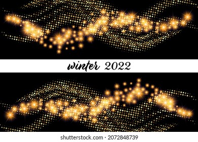 Festive background of golden dots, glitter gold, halftone, winter 2022, design element