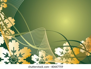 festive background from golden snowflake and line