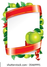 festive background with a green apple and red ribbon