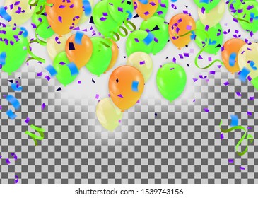Festive background with green balloons and balloons Many color, Can be used for cards, gifts, invitations sales, web design
