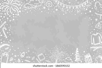 Festive background. Hand drawn christmas pattern. Winter holidays. Black and white illustration