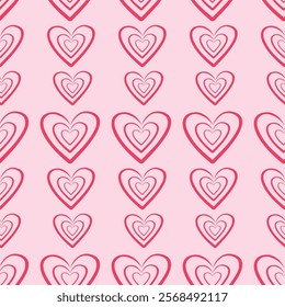 Festive background, hand-drawn, with contoured hearts. Seamless pattern. valentine's day. Printing for printing, posters, banners and textiles. Vector pattern.