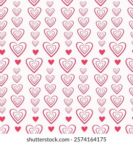 Festive background, hand-drawn, with contoured hearts. Seamless pattern. valentine's day. Printing for printing, posters, banners and textiles. Vector pattern.