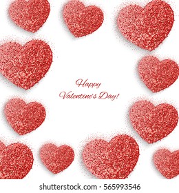 Festive background with heart made of red glitters