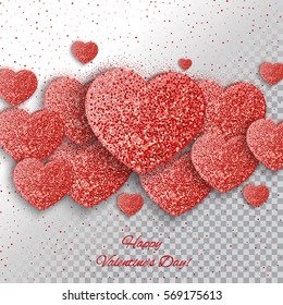 Festive background with heart made of red glitters