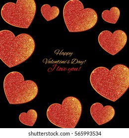 Festive background with heart made of yellow glitters