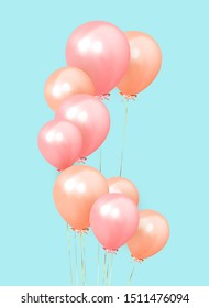 Festive background with helium balloons, 3d objects. Celebrate a birthday, Poster, banner happy anniversary. copy space for text. Vector ballon, pink and blue color. social media story template