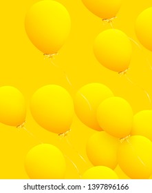 Festive background with helium balloons. Celebrate a birthday, Poster, banner happy anniversary. Realistic decorative design elements. Vector 3d object ballon with ribbon, yellow color. greeting card