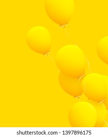 Festive background with helium balloons. Celebrate a birthday, Poster, banner happy anniversary. Realistic decorative design elements. Vector 3d object ballon with ribbon, yellow color. greeting card