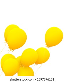 Festive background with helium balloons. Celebrate a birthday, Poster, banner happy anniversary. Realistic decorative design elements. Vector 3d object ballon with ribbon, yellow color. greeting card