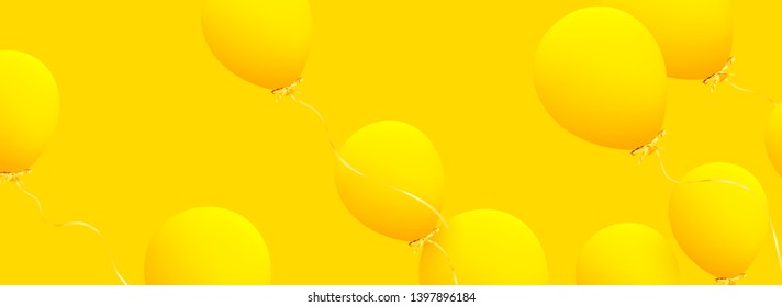 Festive background with helium balloons. Celebrate a birthday, Poster, banner happy anniversary. Realistic decorative design elements. Vector 3d object ballon with ribbon, yellow color. greeting card