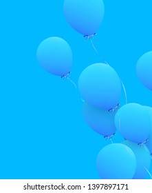 Festive background with helium balloons. Celebrate a birthday, Poster, banner happy anniversary. Realistic decorative design elements. Vector 3d object ballon with ribbon, blue color.