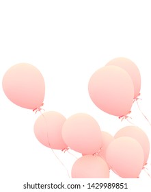 Festive background with helium balloons. Celebrate a birthday, Poster, banner happy anniversary. Realistic decorative design elements. Vector 3d object ballon with ribbon, pink color. greeting card