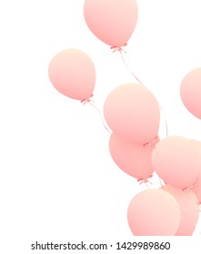 Festive background with helium balloons. Celebrate a birthday, Poster, banner happy anniversary. Realistic decorative design elements. Vector 3d object ballon with ribbon, pink color. greeting card