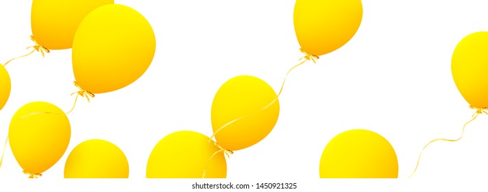 Festive background with helium balloons. Celebrate a birthday, Poster, banner happy anniversary. Realistic decorative design elements. Vector 3d object ballon with ribbon, yellow color. greeting card