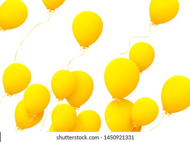 Festive background with helium balloons. Celebrate a birthday, Poster, banner happy anniversary. Realistic decorative design elements. Vector 3d object ballon with ribbon, yellow color. greeting card