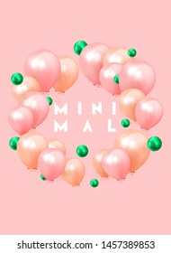 Festive background with helium balloons. Celebrate a birthday, Poster, banner happy anniversary. Realistic decorative design elements. Vector 3d object ballon, pink and orange color.