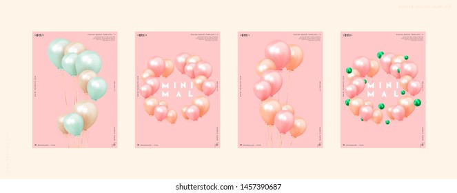 Festive background with helium balloons. Celebrate a birthday, Poster, banner happy anniversary. Realistic decorative design elements. Vector 3d object ballon with ribbon, pink and orange color.