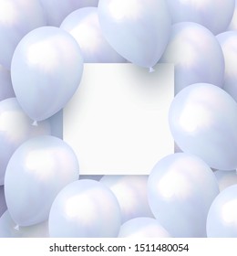 Festive background with helium balloons. Celebrate a birthday, Poster, banner happy anniversary. Realistic decorative design elements. Vector 3d object ballon, blue color. Sheet with space for text.