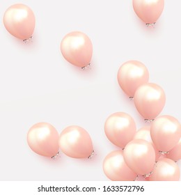 Festive background with helium balloons. Celebrate a birthday, Poster, banner happy anniversary. Realistic decorative design elements. Vector 3d object ballon, pink and rose color. flight up