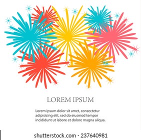 Festive background with holiday fireworks, vector illustration. Birthday and celebration, party and carnival.  Flat rockets bursting.