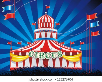 Fundo festivo com uma imagem do circo. Ilustração de vetor de decoração.