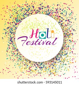 Festive background for Indian festival Holi colors. The circle with a gradient for the text on a golden background with color spray