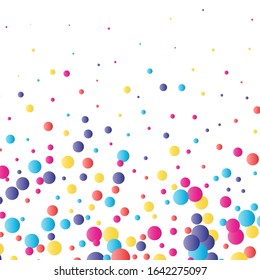 Festive background with multi color confetti. Yellow, pink, red, blue circles on a white background. Flying confetti.