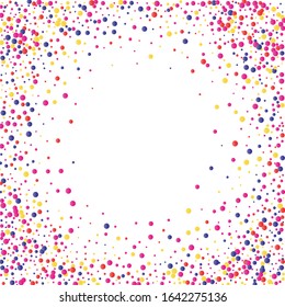 Festive background with multi color confetti. Yellow, pink, red, blue circles on a white background. Flying confetti.