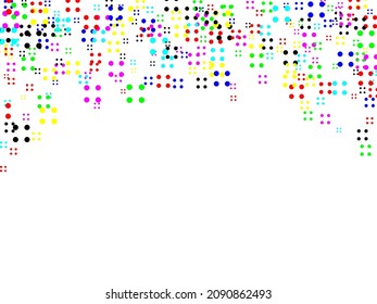 Festive background with multicolored confetti.  Dotted texture template. Geometric pattern in halftone style with gradient. Flying confetti.