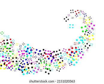 Festive background with multicolored confetti.  Orange Round Fun. Dot Multicolor Colorful Texture. Paint Wallpaper. Astral design. Vector illustration