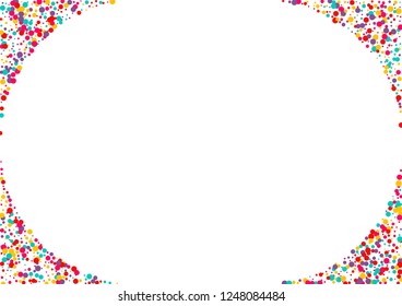Festive background with multicolored confetti. Yellow, pink, blue circles but against a white background. Flying confetti.