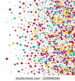 Festive background with multicolored confetti. Yellow, pink, blue circles but against a white background. Flying confetti.