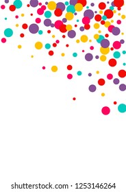 Festive background with multicolored confetti. Yellow, pink, blue circles but against a white background. Flying confetti.