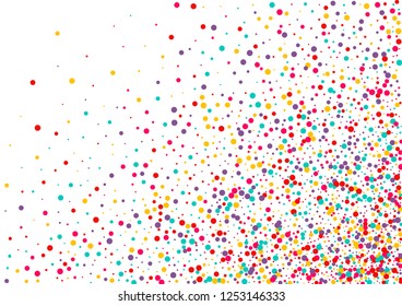 Festive background with multicolored confetti. Yellow, pink, blue circles but against a white background. Flying confetti.