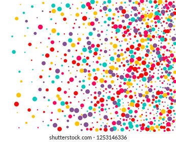 Festive background with multicolored confetti. Yellow, pink, blue circles but against a white background. Flying confetti.