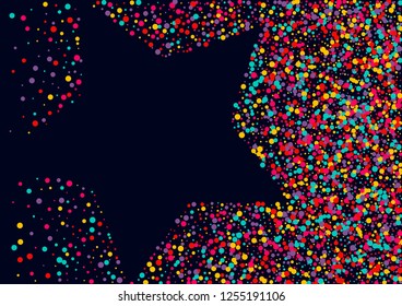 Festive background with multicolored confetti. Yellow, pink, blue circles but against a blue background. Flying confetti.