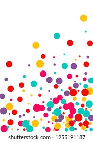 Festive background with multicolored confetti. Yellow, pink, blue circles but against a white background. Flying confetti.