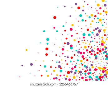 Festive background with multicolored confetti. Yellow, pink, blue circles but against a white background. Flying confetti.
