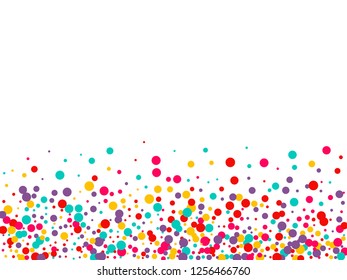 Festive background with multicolored confetti. Yellow, pink, blue circles but against a white background. Flying confetti.