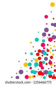 Festive background with multicolored confetti. Yellow, pink, blue circles but against a white background. Flying confetti.