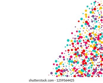 Festive background with multicolored confetti. Yellow, pink, blue circles but against a white background. Flying confetti.